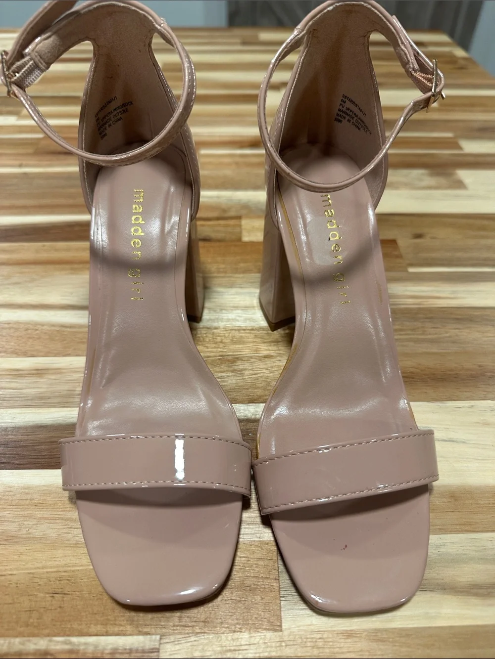 Madden Girl Blush Patent Block Heel Sandals with Ankle Strap 469